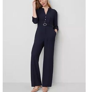 Ann Taylor Midnight Blue Belted Jumpsuit petite